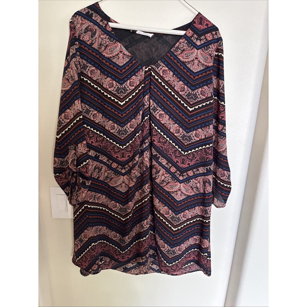 Lush Dress Tunic Multi Color Medium Women's Light Weight Lined Spring Summer